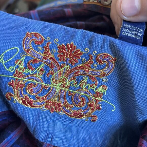 Robert Graham Men Dress Shirt Sized Med Purple Striped Flip Cuff Preppy Designer - Picture 15 of 16